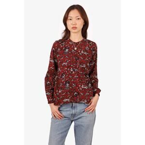 Isabel Marant Etoile Amaria Floral Long Sleeve Henley Blouse Burgundy Size 34/XS